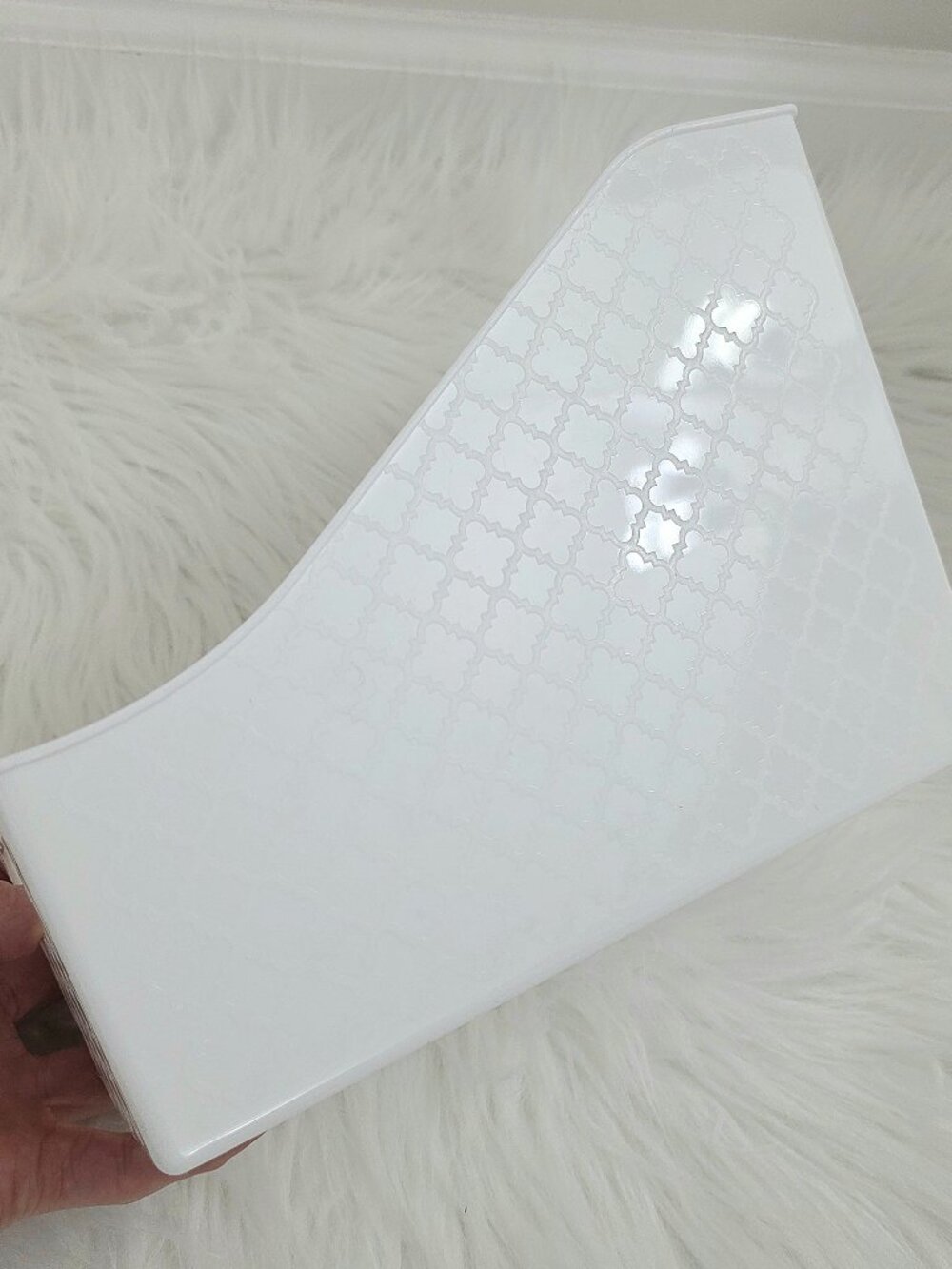 Set of 4 File Magazine Holder PVC White Moroccan Pattern Design from Daiso Japan